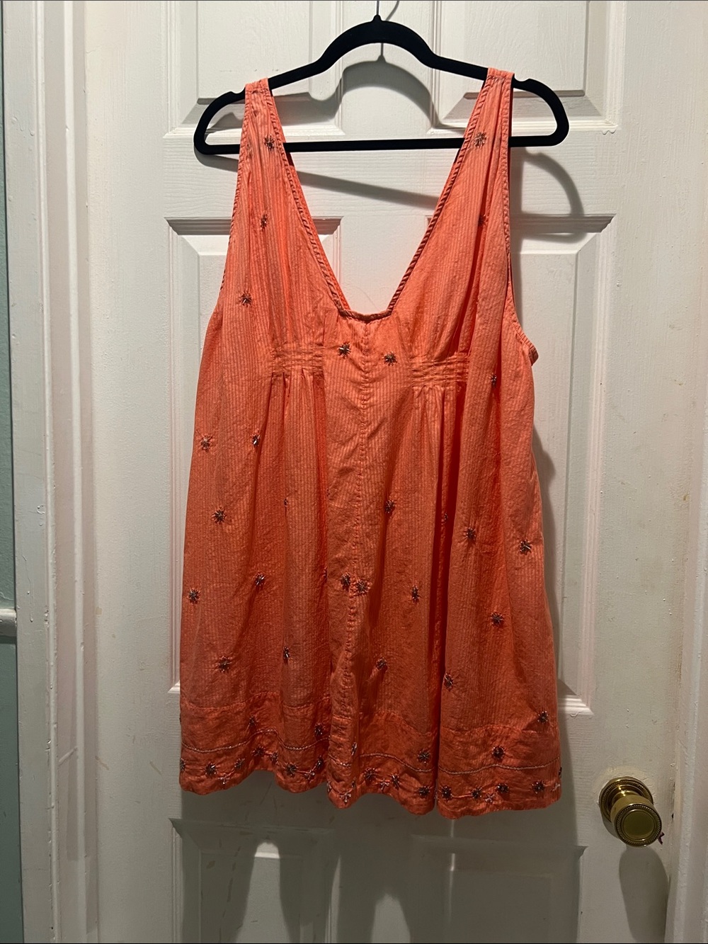 Free People Embroidered Coral Mini Sundress with V-Neck